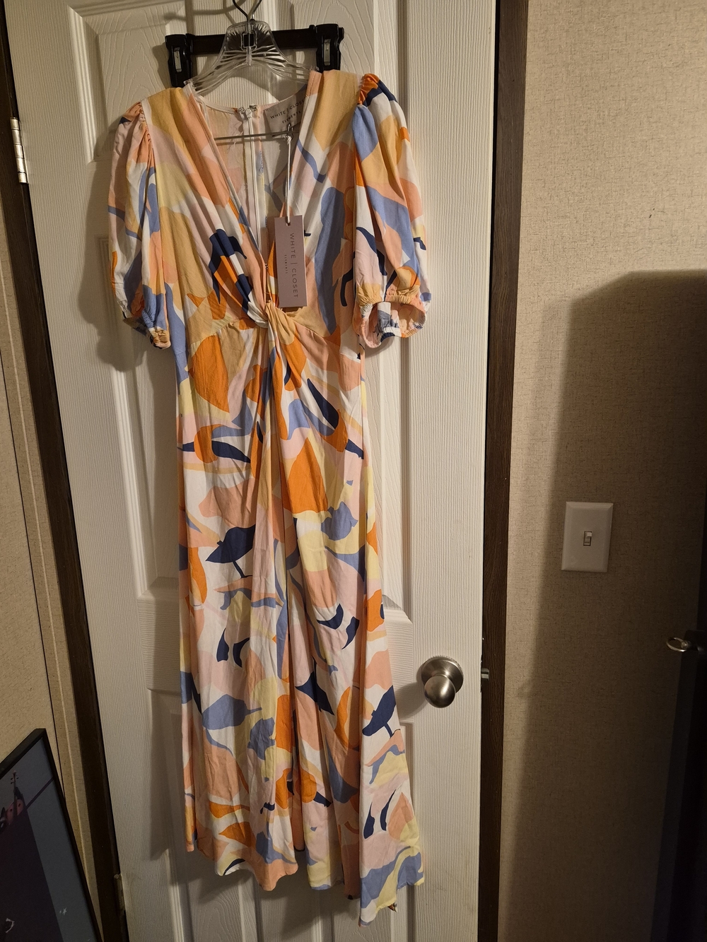 Twist-Front Asymmetrical Midi Dress in Peach Multi by Rebecca Taylor